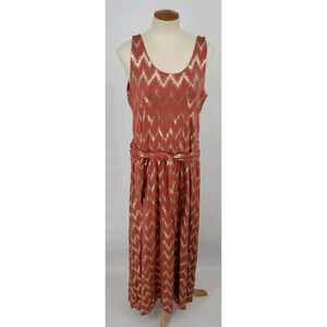 Soft Surroundings Sz Med Alessandra Orange Gold Metallic Chevron Maxi Dress USA